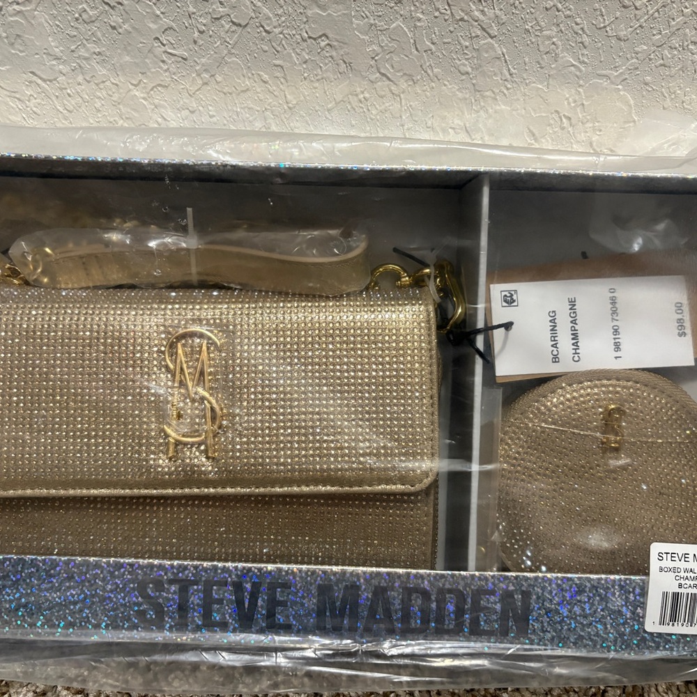 Steve Madden Champagne Gold Clutch and Wristlet Set